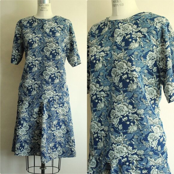 Vintage 1990s Skirt and Blouse Set, Norton McNaughton Blue And White Floral - Picture 1 of 10